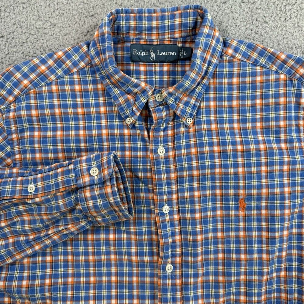 Ralph Lauren Shirt Mens L Blue Plaid‎ Long Sleeve Button Down Classic Fit